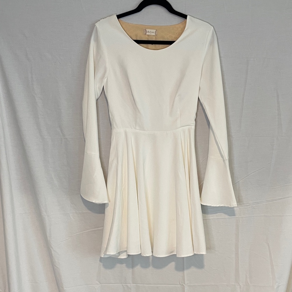 Altr’d State White Long belll Sleeve flare skirt mini Dress